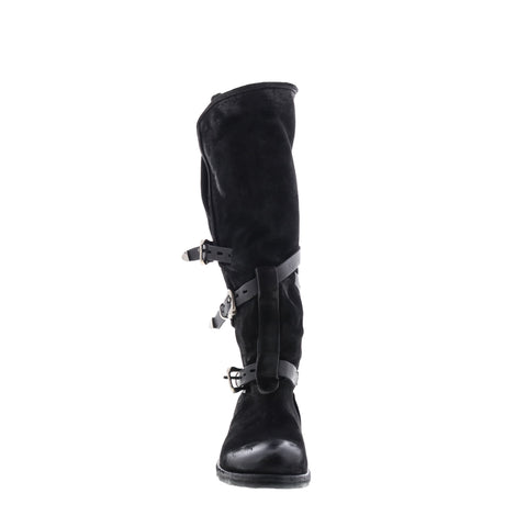 A.S.98 Trigg 516323-201 Womens Black Leather Hook & Loop Knee High Boots