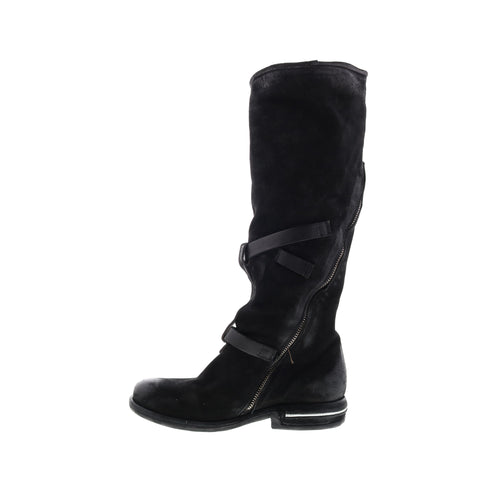 A.S.98 Trigg 516323-201 Womens Black Leather Hook & Loop Knee High Boots