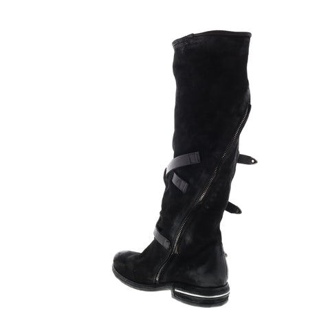 A.S.98 Trigg 516323-201 Womens Black Leather Hook & Loop Knee High Boots