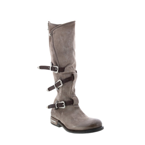 A.S.98 Trigg 516323-203 Womens Gray Leather Hook & Loop Knee High Boots