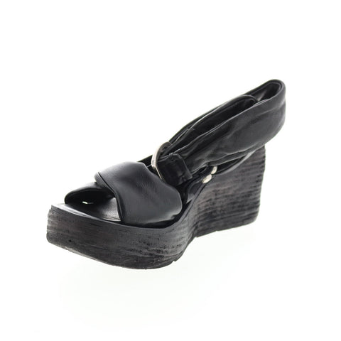 A.S.98 Nolie 528078-201 Womens Black Leather Sandals Wedges Shoes