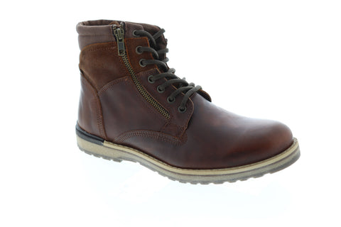 GBX District Plain Toe Mens Brown Leather Work Lace Up Boots Shoes