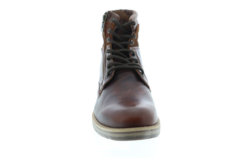 GBX District Plain Toe Mens Brown Leather Work Lace Up Boots Shoes