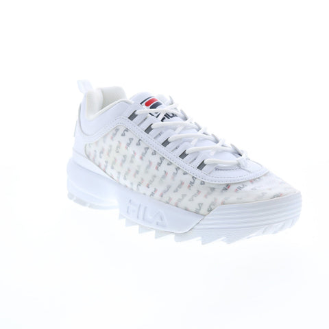 Fila Disruptor II Clear Logos Womens White Canvas Lifestyle Sneakers Shoes