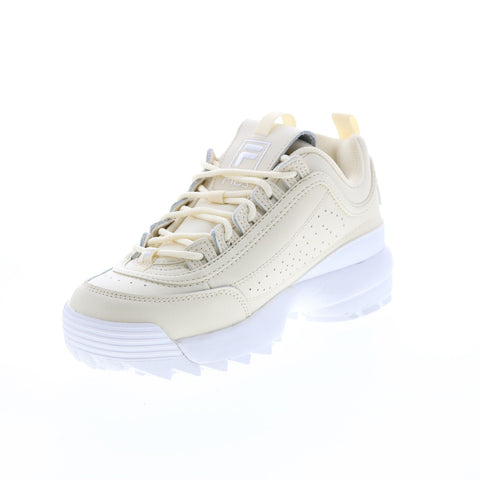 Fila Disruptor II Premium Womens Beige Leather Lifestyle Sneakers Shoes