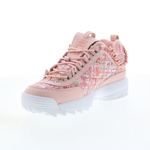 Fila Disruptor II Tweed Lux Womens Pink Leather Lifestyle Sneakers Shoes