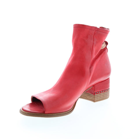 A.S.98 Morgan 672009-301 Womens Red Leather Hook & Loop Heeled Sandals Shoes