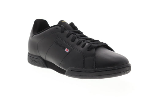 Reebok Npc II Mens Black Leather Low Top Lace Up Sneakers Shoes