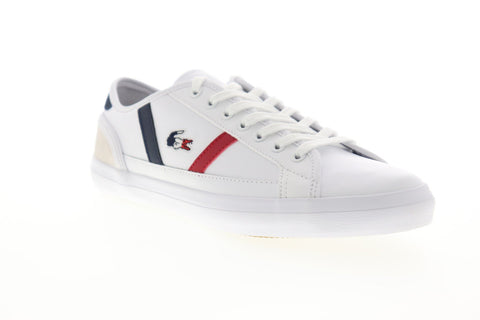 Lacoste Sideline Tri 1 CMA Mens White Leather Lace Up Low Top Sneakers Shoes