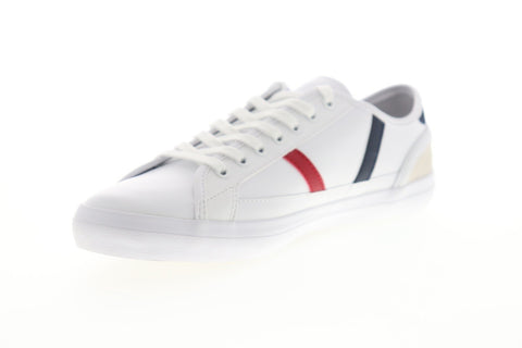 Lacoste Sideline Tri 1 CMA Mens White Leather Lace Up Low Top Sneakers Shoes