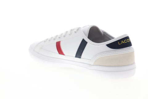 Lacoste Sideline Tri 1 CMA Mens White Leather Lace Up Low Top Sneakers Shoes