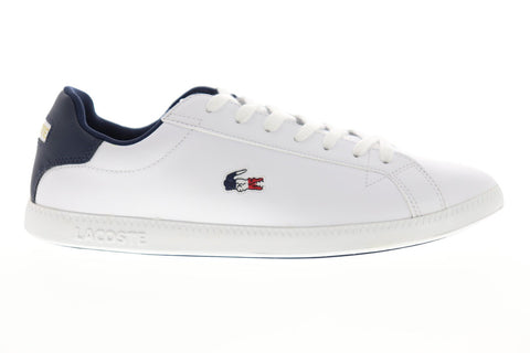 Lacoste Graduate Tri 1 SMA Mens White Leather Lace Up Low Top Sneakers Shoes