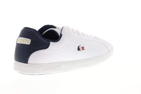 Lacoste Graduate Tri 1 SMA Mens White Leather Lace Up Low Top Sneakers Shoes