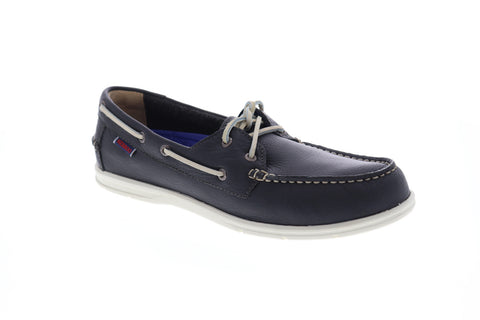 Sebago Naples Mens Gray Leather Casual Dress Lace Up Boat Shoes