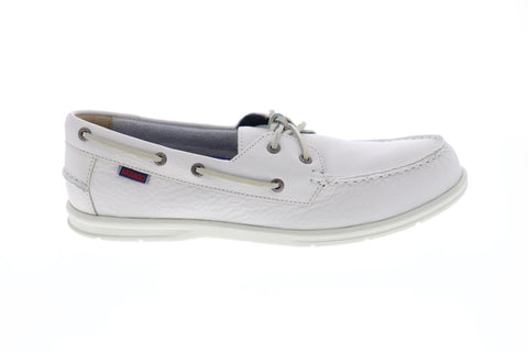 Sebago Naples Mens White Leather Casual Dress Lace Up Boat Shoes