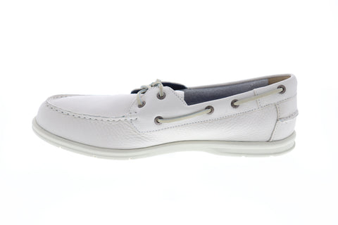 Sebago Naples Mens White Leather Casual Dress Lace Up Boat Shoes