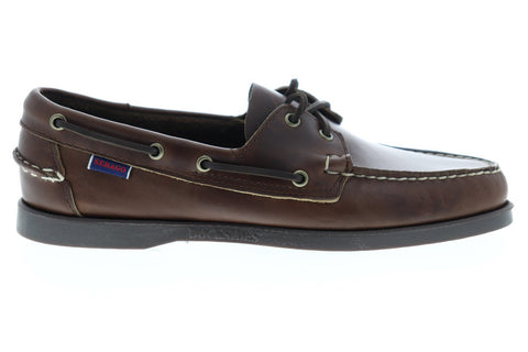 Sebago Portland Waxed 70000G0 Mens Brown Wide Leather Casual Lace Up Boat Shoes