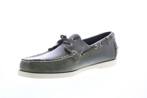 Sebago Portland Waxed 70000G0 Mens Green Leather Low Top Boat Shoes Loafers
