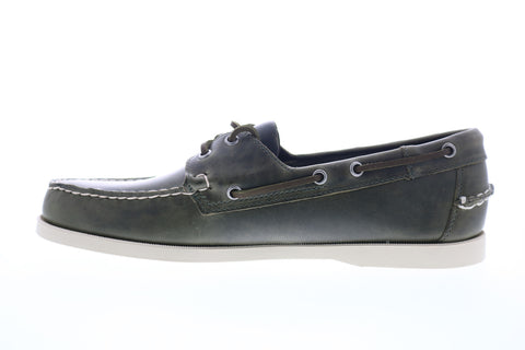 Sebago Portland Waxed 70000G0 Mens Green Leather Low Top Boat Shoes Loafers