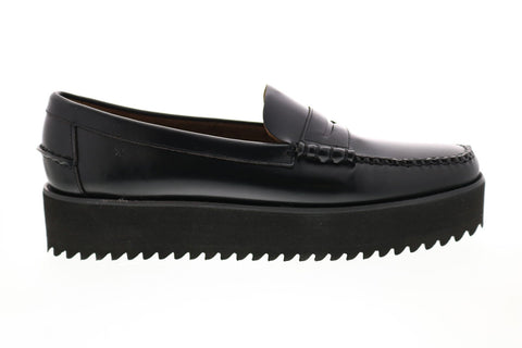 Sebago Dan Wedge 7001GF0 Womens Black Wide Leather Loafers & Slip Ons Penny Shoes