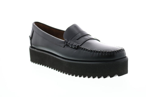 Sebago Dan Wedge 7001GF0 Womens Black Wide Leather Loafers & Slip Ons Penny Shoes