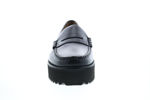 Sebago Dan Wedge 7001GF0 Womens Black Wide Leather Loafers & Slip Ons Penny Shoes