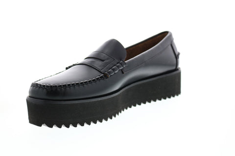 Sebago Dan Wedge 7001GF0 Womens Black Wide Leather Loafers & Slip Ons Penny Shoes