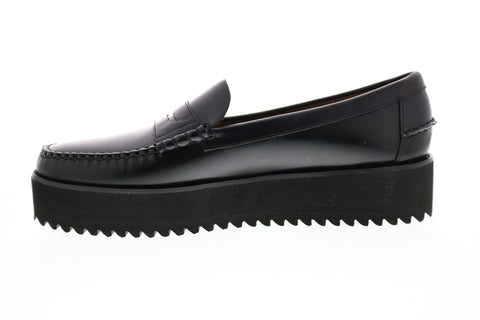 Sebago Dan Wedge 7001GF0 Womens Black Wide Leather Loafers & Slip Ons Penny Shoes