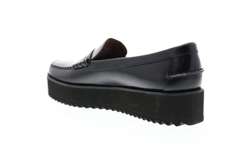 Sebago Dan Wedge 7001GF0 Womens Black Wide Leather Loafers & Slip Ons Penny Shoes