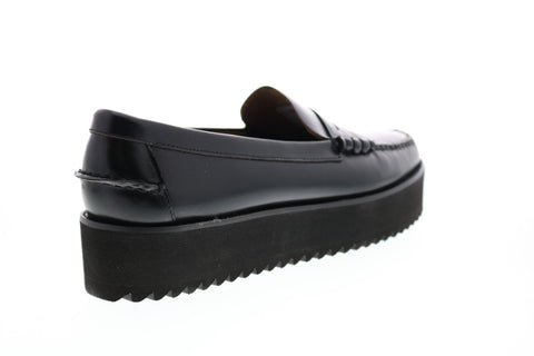 Sebago Dan Wedge 7001GF0 Womens Black Wide Leather Loafers & Slip Ons Penny Shoes