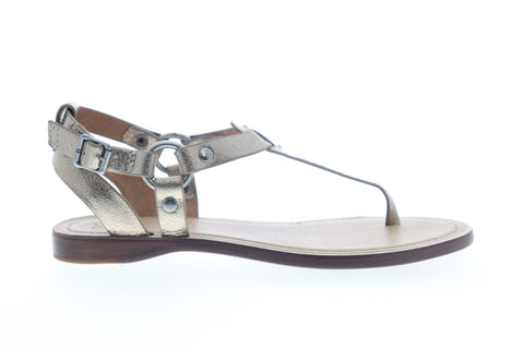 Frye Rachel Ring T Strap 70116 Womens Silver Gray Leather Strap Flats Shoes