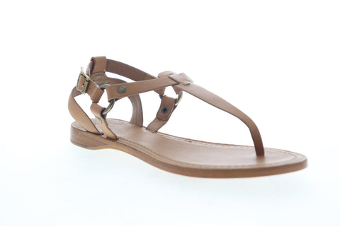 Frye Rachel Ring T Strap 70118 Womens Brown Leather Strap Flats Shoes