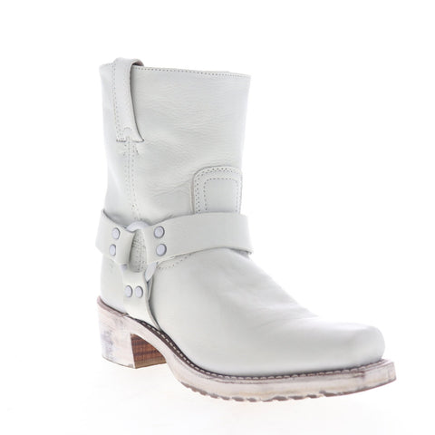 Frye Harness 8G 70254 Womens White Leather Slip On Casual Dress Boots Shoes