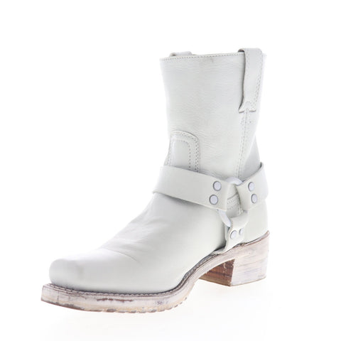 Frye Harness 8G 70254 Womens White Leather Slip On Casual Dress Boots Shoes