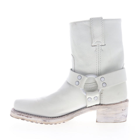 Frye Harness 8G 70254 Womens White Leather Slip On Casual Dress Boots Shoes