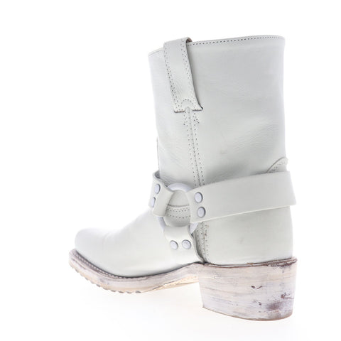 Frye Harness 8G 70254 Womens White Leather Slip On Casual Dress Boots Shoes