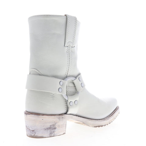 Frye Harness 8G 70254 Womens White Leather Slip On Casual Dress Boots Shoes