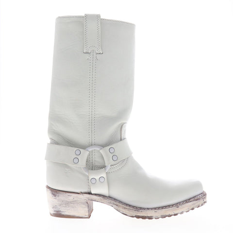 Frye Harness 12G 70257 Womens White Leather Slip On Casual Dress Boots Shoes