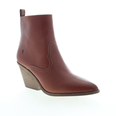 Frye Amado Wedge 70364 Womens Brown Leather Zipper Booties Boots
