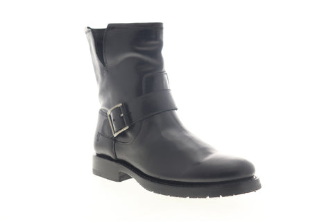 Frye Natalie Engineer Short Womens Black Leather Hook & Loop Engineer Boots