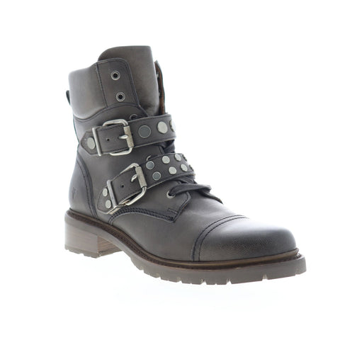 Frye Samantha Stud Hiker 70911 Womens Gray Leather Strap Hiker Boots Shoes