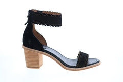 Frye Brielle Scallop Back Zip 71528 Womens Black Suede Strap Heels Shoes