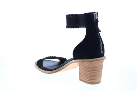 Frye Brielle Scallop Back Zip 71528 Womens Black Suede Strap Heels Shoes