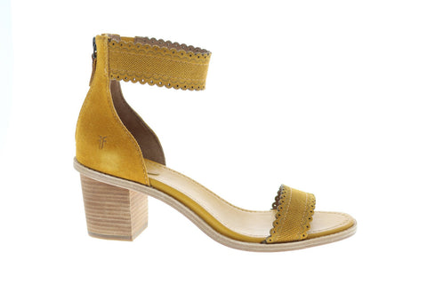 Frye Brielle Scallop Back Zip 71528 Womens Gold Suede Strap Flats Shoes