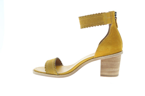 Frye Brielle Scallop Back Zip 71528 Womens Gold Suede Strap Flats Shoes