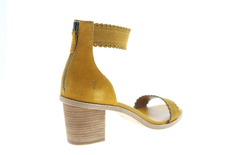 Frye Brielle Scallop Back Zip 71528 Womens Gold Suede Strap Flats Shoes