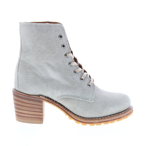 Frye Sabrina 6G Lace Up 71576 Womens White Suede Ankle & Booties Boots