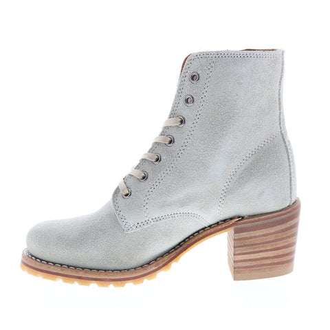 Frye Sabrina 6G Lace Up 71576 Womens White Suede Ankle & Booties Boots