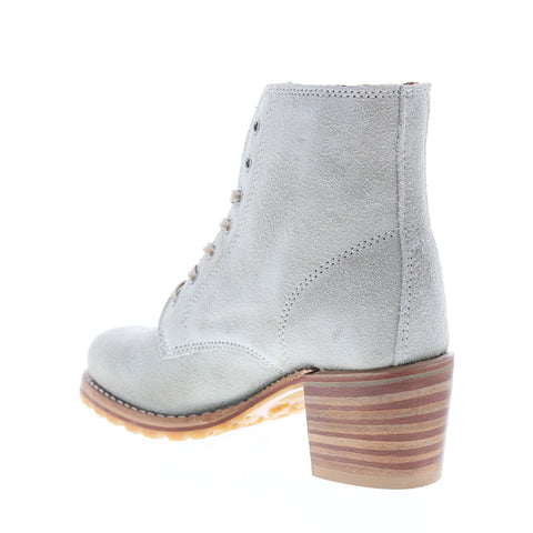 Frye Sabrina 6G Lace Up 71576 Womens White Suede Ankle & Booties Boots