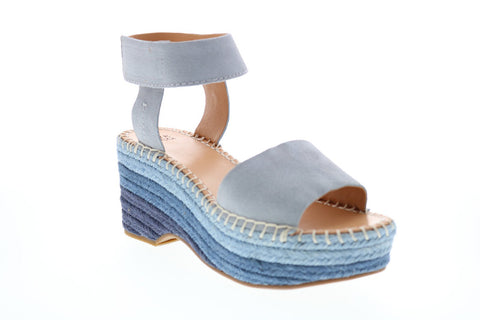 Frye & Co. Amber Espadrille Wedge 71604 Womens Blue Suede Wedges Heels Shoes